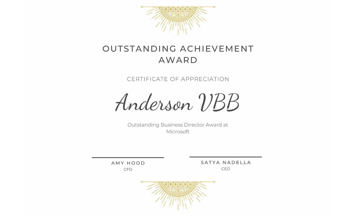 Anderson VBB - Outstanding Business Director Award at Microsoft